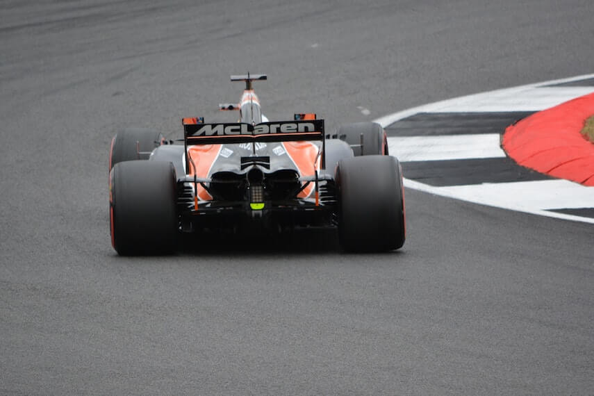 Back of McLaren F1 car on Race Track
