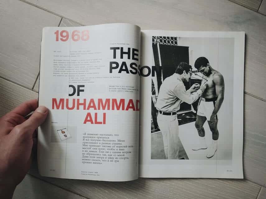 Magazine open to an article about 'The Passion of Muhammad Ali'