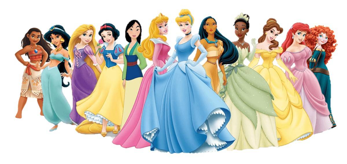 Disney Princess Quiz with 12 of the Disney Princesses in a line