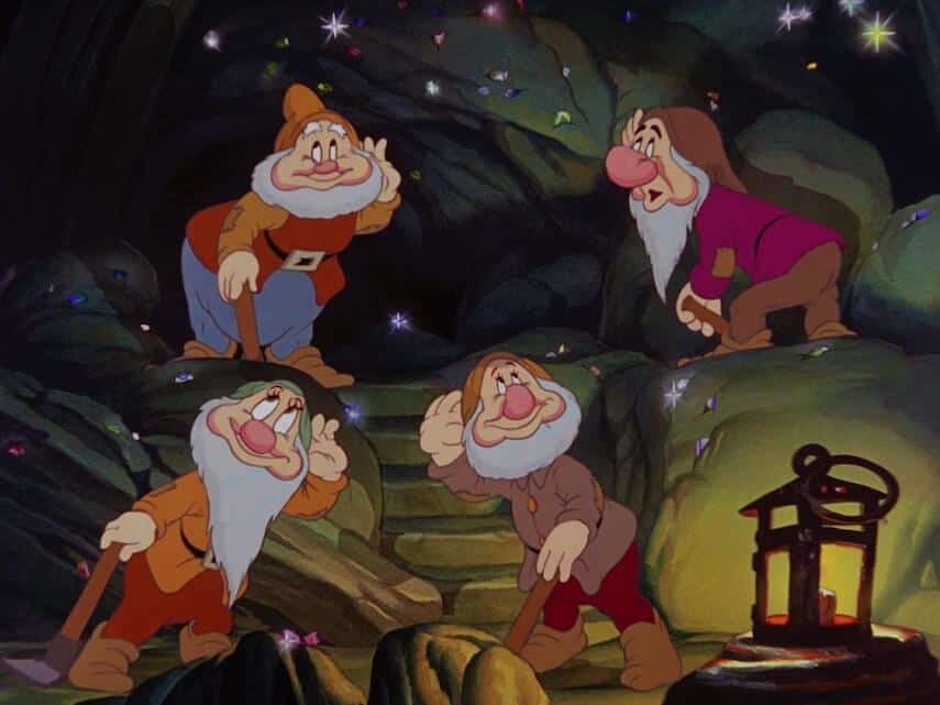 Heigh Ho Song with 4 of the 7 dwarfs in the cave in Snow White and The Seven Dwarfs