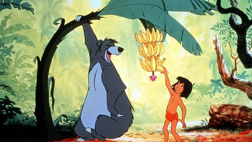 Jungle Book Baloo & Mowgli eating bananas from a tree