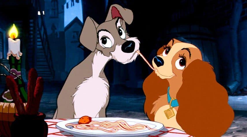 Lady and The Tramp Spaghetti sharing scene