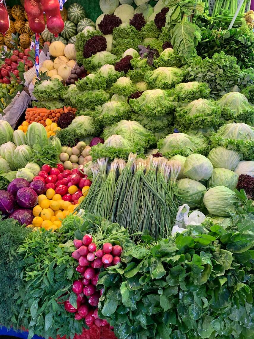 Variety of vegetables on display at a market