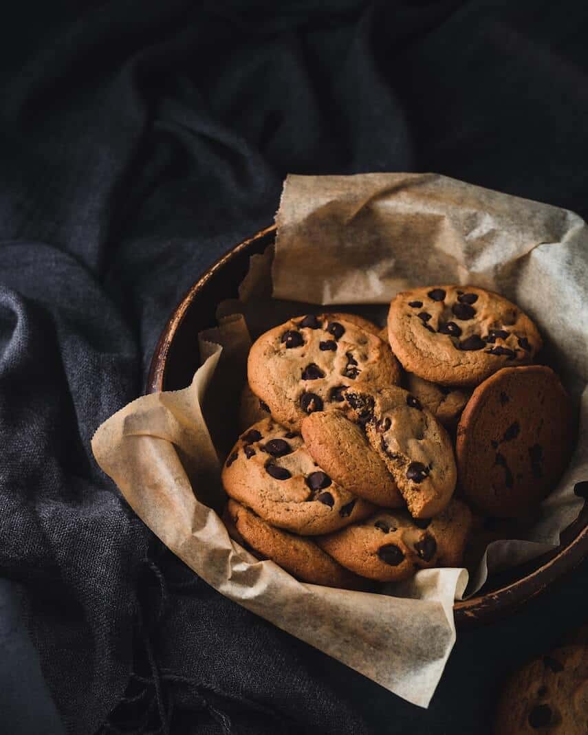 Bowl of chocolate chip cookies