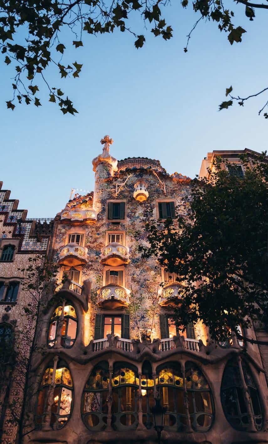 Casa Batlo in Barcelona, lit up at night