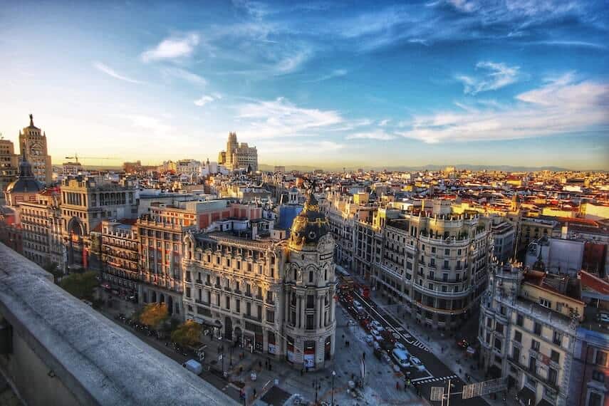 Madrid city at sunset