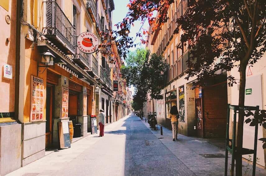 Narrow cobbled street in Madrid
