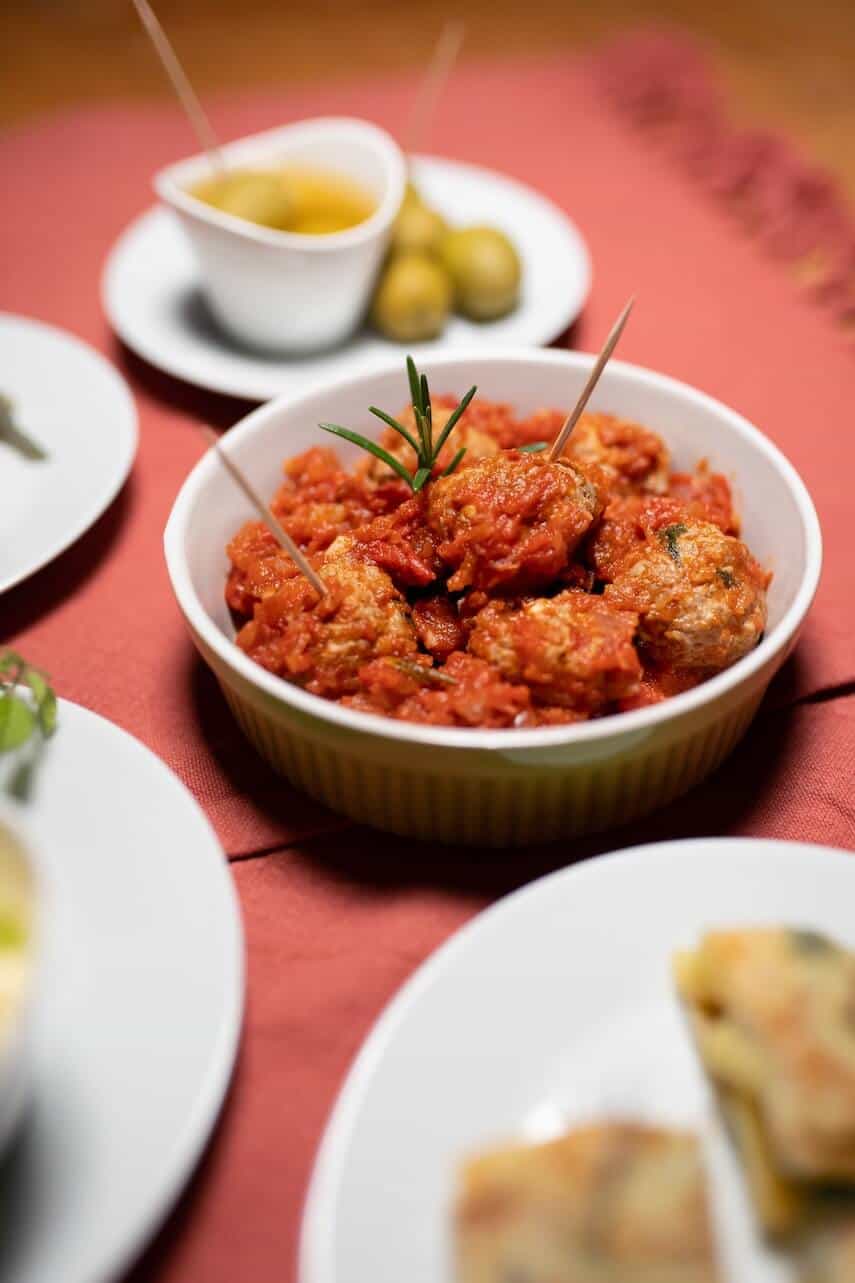 Tapas Dishes on a red tablecloth