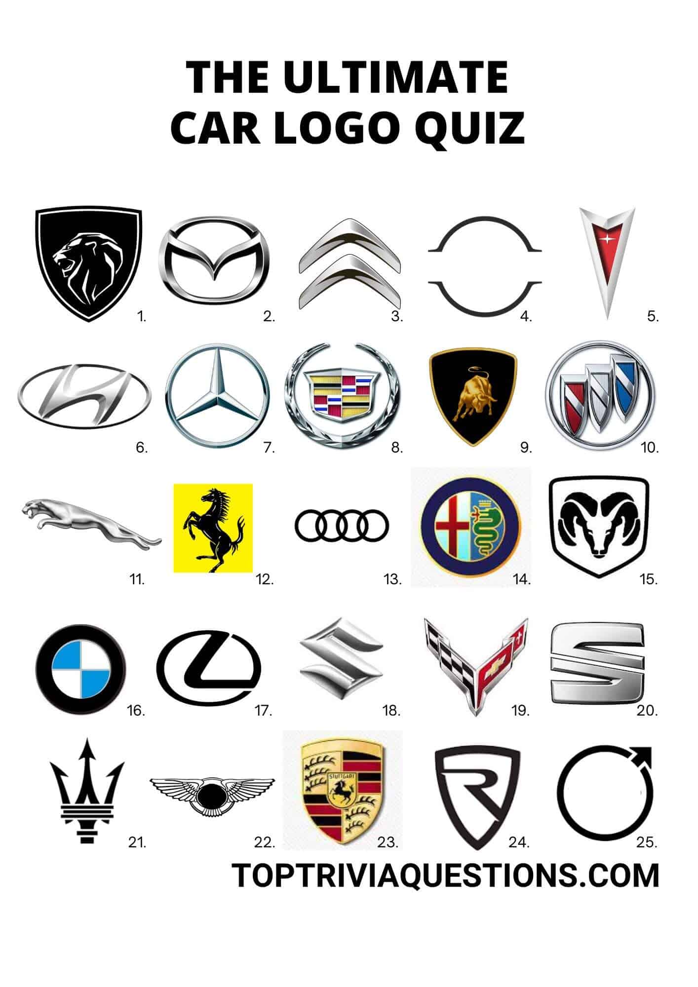 Car Logo Quiz Printable Picture Round