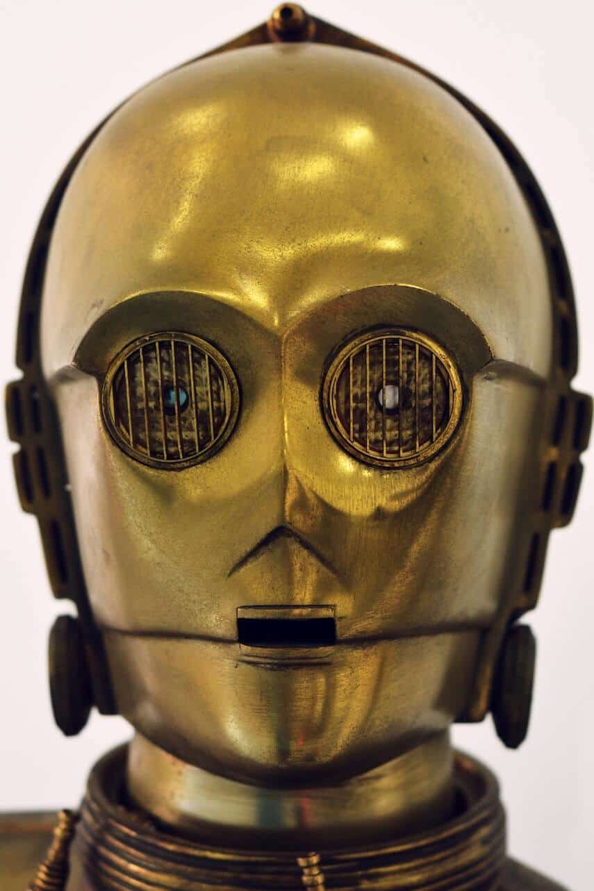 Gold metal head of C-3PO