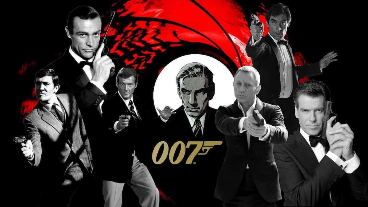 Ultimate James Bond Quiz cover photo of all the OO7 actors on the iconic barrel of a gun swirl pattern