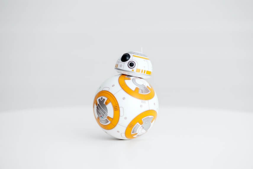 White and orange round BB-8 droid