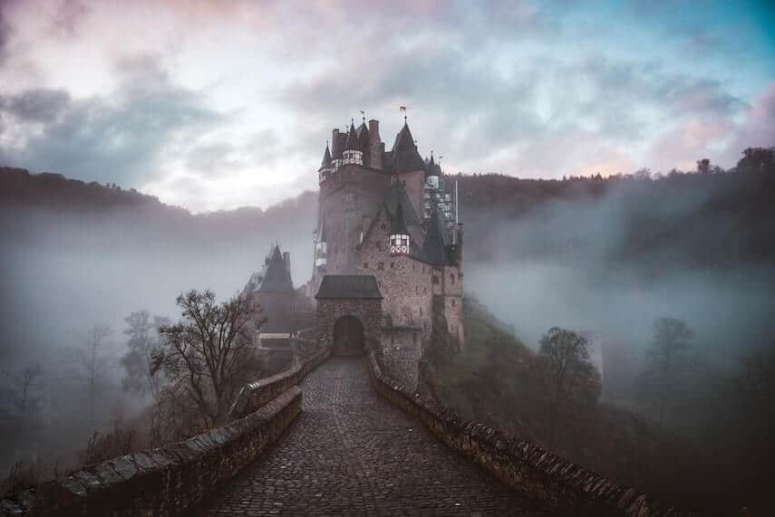 Dracula castle surrounded by mist